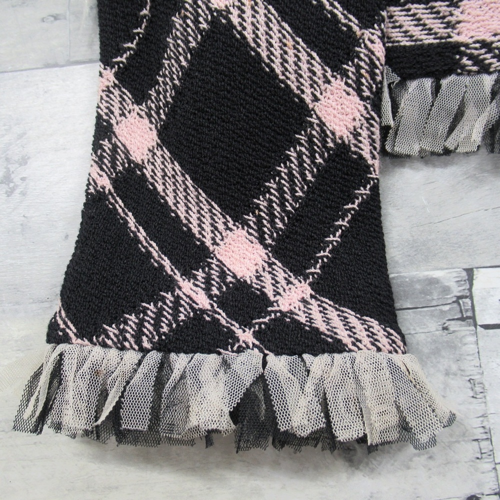 ST. JOHN Santana Knit Pink & Black Plaid Mesh-Fringe Trim Jacket Blazer Size 10 - Picture 15 of 15